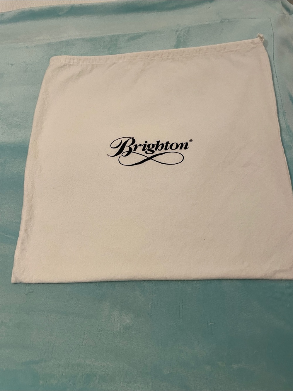 Brighton White Dust Pouch with Black Script Logo, drawstring, 19.75 X 19.75